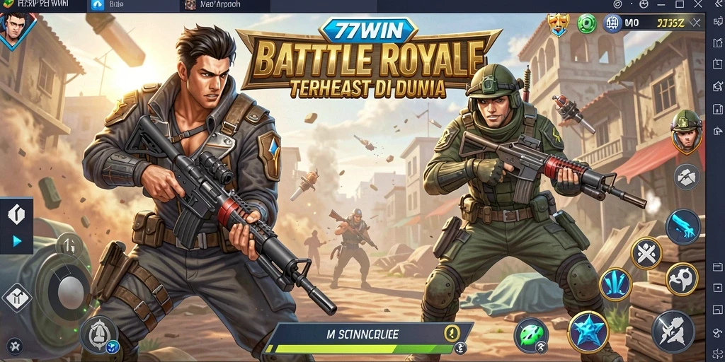 Screenshot gameplay 77WIN menampilkan pertarungan seru di arena Battle Royale.