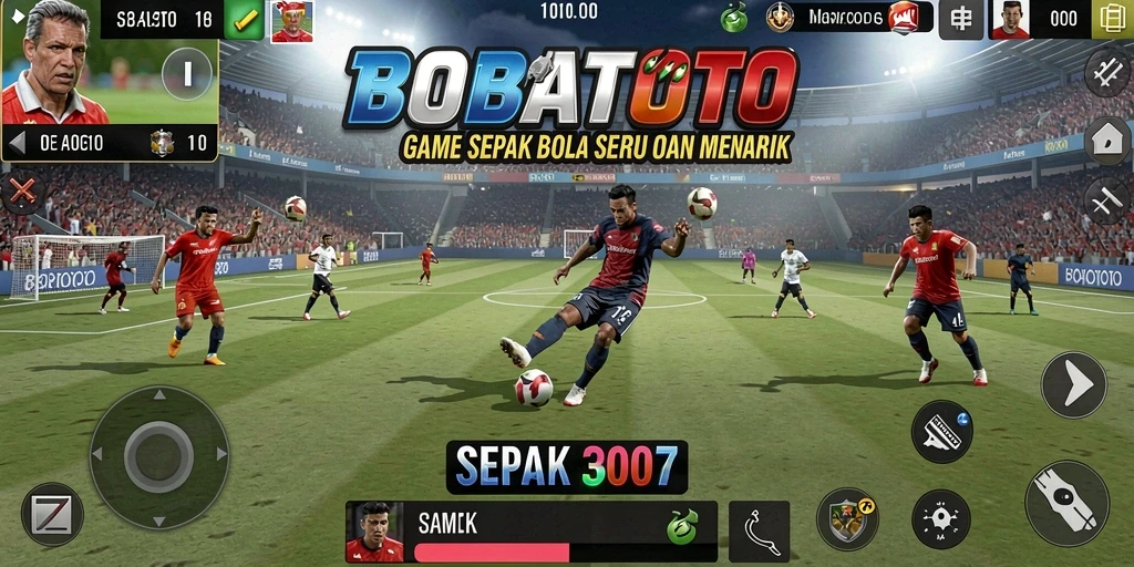 Tangkapan layar gameplay BOBATOTO menampilkan aksi sepak bola seru.
