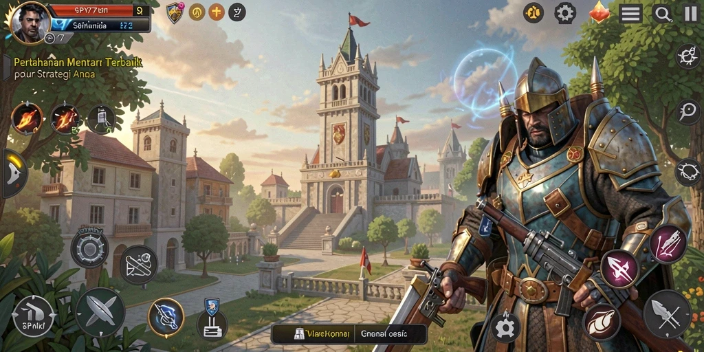 Tampilan menarik dan strategi menara yang dinamis dalam gameplay SPY77.